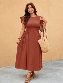 Elaquor Plus Size Dresses - Rust Brown - View 4