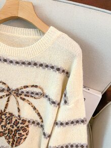 GlowEve CURVE Plus Size Leopard & Cherry Pattern Drop Shoulder Oversize Sweater Winter - Beige - View 5