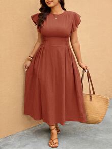 Elaquor Plus Size Dresses - Rust Brown - View 6