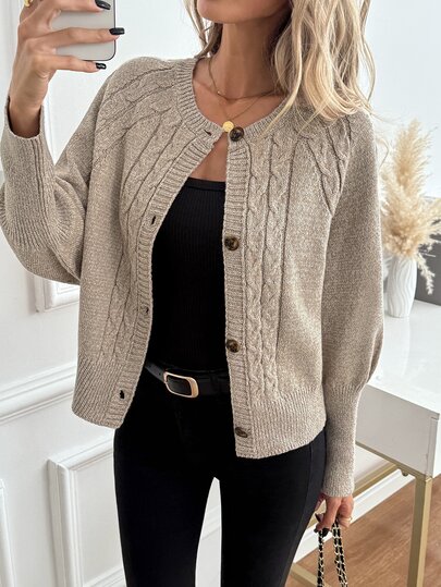 SHEIN Cable Knit Raglan Sleeve Cardigan