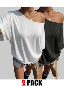 Muchica 2PCS Plus Size T-Shirts - Black and White - View 7