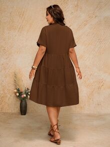 Elaquor Plus Size Dresses - Brown - View 3