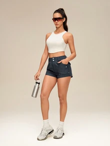 OutZeal High Waist Roll Hem Outdoor Shorts - Dusty Blue - View 5