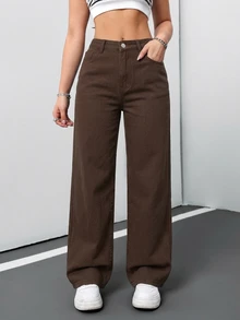 SHEIN Tall CURVE Plus Size Jeans Fall - Brown - View 6