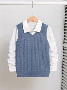 SHEIN Tween Boys Sweaters - Blue - View 1