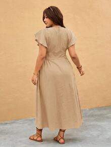 Elaquor Plus Size Dresses - Camel - View 2