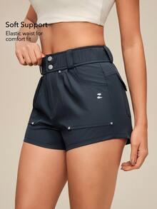 OutZeal High Waist Roll Hem Outdoor Shorts - Dusty Blue - View 2