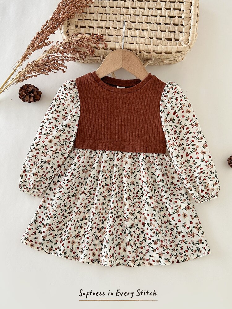 Cozy Pixies Baby Girl Contrast Ditsy Floral Print 2 In 1 Dress - Multicolor - View 4