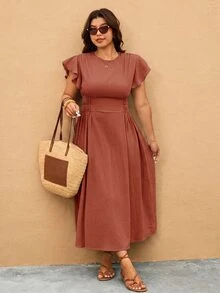 Elaquor Plus Size Dresses - Rust Brown - View 5