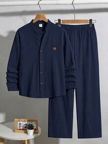 SHEIN Tween Boys Shirt Co-Ords - Navy Blue - View 3