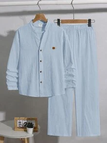 SHEIN Tween Boys Shirt Co-Ords - Dusty Blue - View 3