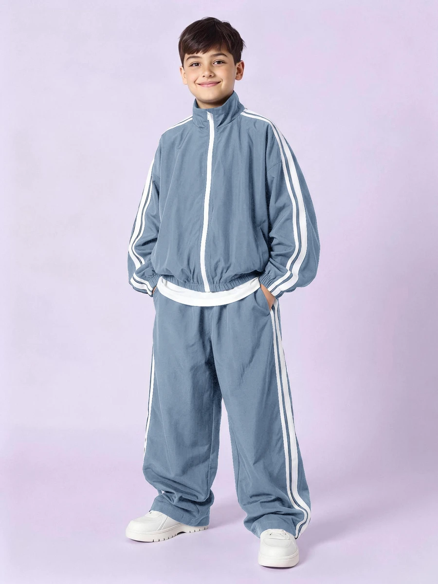 SHEIN 青少年男孩外套套裝 - 藍色 - 查看 1
