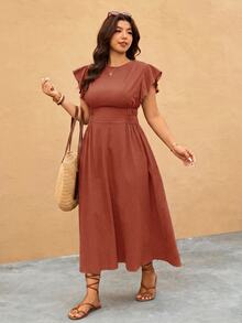 Elaquor Plus Size Dresses - Rust Brown - View 8
