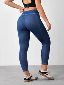 Flexra Plus High Waist Phone Pocket Side Skinny Jeans - Blue - View 4