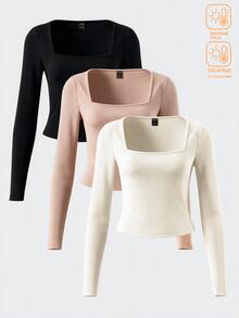 SHEIN BASICS 3件組女款T恤 - 彩色 - 查看 1