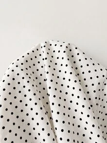 SHEIN EZwear 波點印花荷葉邊上衣 - 白色 - 查看 4