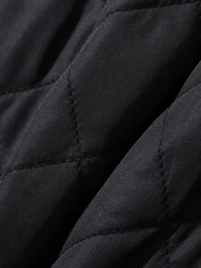 DAZY Lapel Neck Slant Pocket Belted Quilted Coat Jacket - Black - View 8