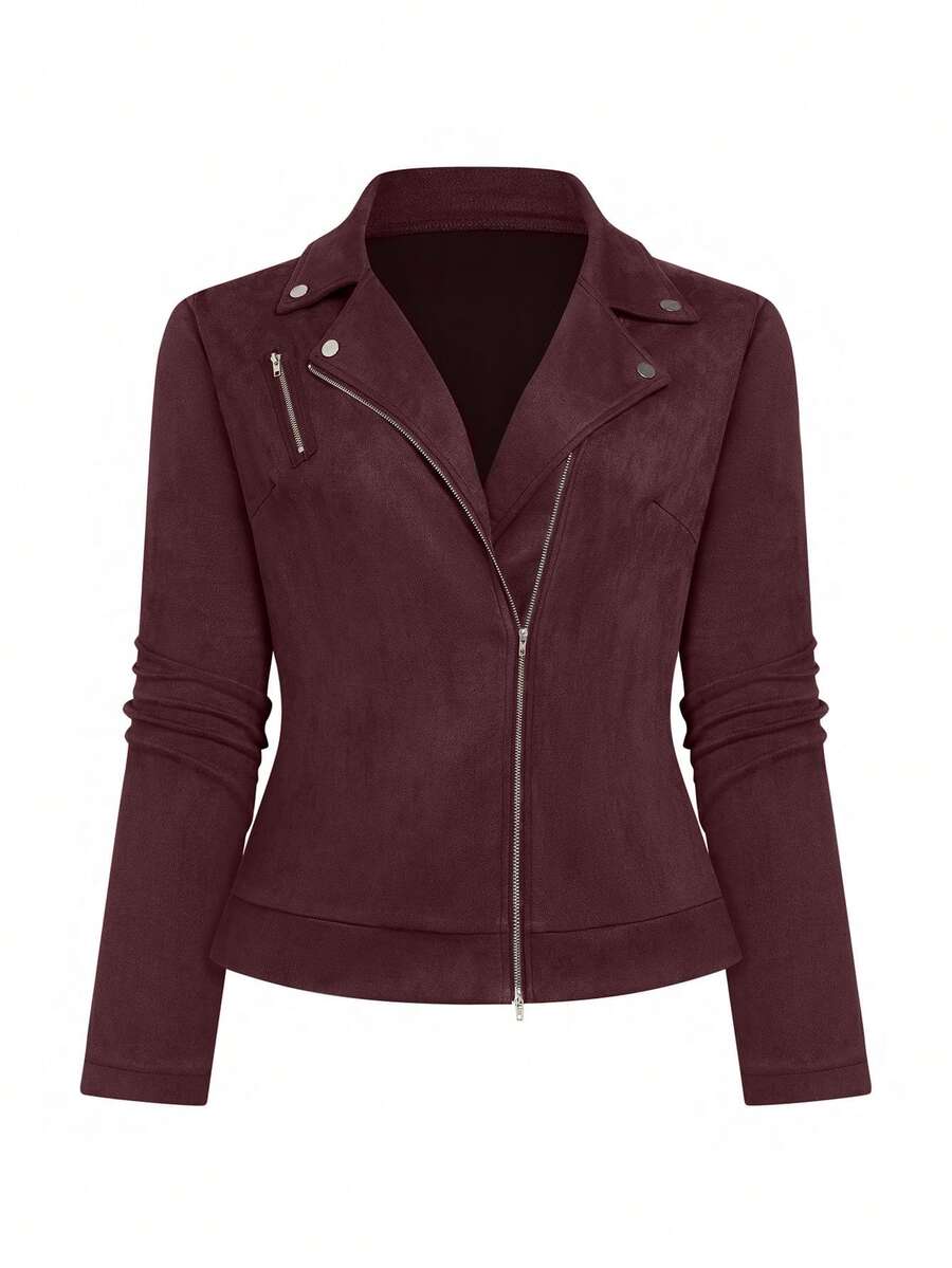 GlowEve CURVE Plus Zip Up Moto Jacket - Red Violet - View 1