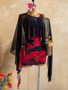 Soleia 綁帶後背透視網紗短版上衣與花卉印花貼身洋裝（不含腰帶） - 彩色 - 查看 7