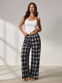 Lowkey Lull Solid Cami Top & Plaid Print Pants PJ Set - Grey - View 7