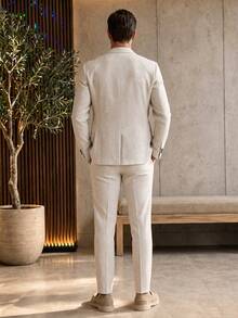 Manfinity Mode Men Single Breasted Blazer & Suit Pants, Formal, Old Money - Khaki - View 2