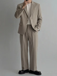 DAZY Men Lapel Neck Single Breasted Blazer & Suit Pants Set - Grey - View 6