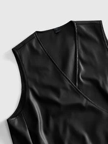 ROMWE MEN Street Life Men Buckled Detail PU Leather Waistcoat - Black - View 3