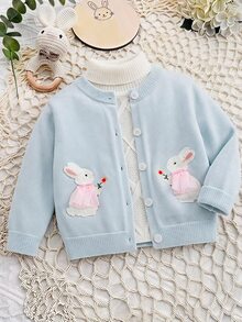 SHEIN 女嬰兔子圖案開襟衫（不含毛衣） - 紅色 - 查看 1
