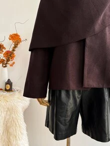 Elamini Solid Open Front Cape Overcoat - Brown - View 4