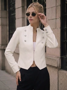 Selenza Button Detail Open Front Crop Jacket Office Off-White Autumn Elegant Smart Casual - White - View 6