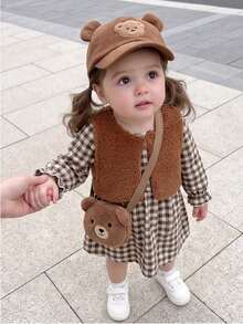SHEIN Playful Pals فساتين للأطفال البنات - بني - مشاهدة 3