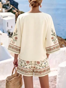 SHEIN Holidaya Women Two-Piece Outfits Vacation Beige Autumn Tropical Sexy - Multicolor - View 2