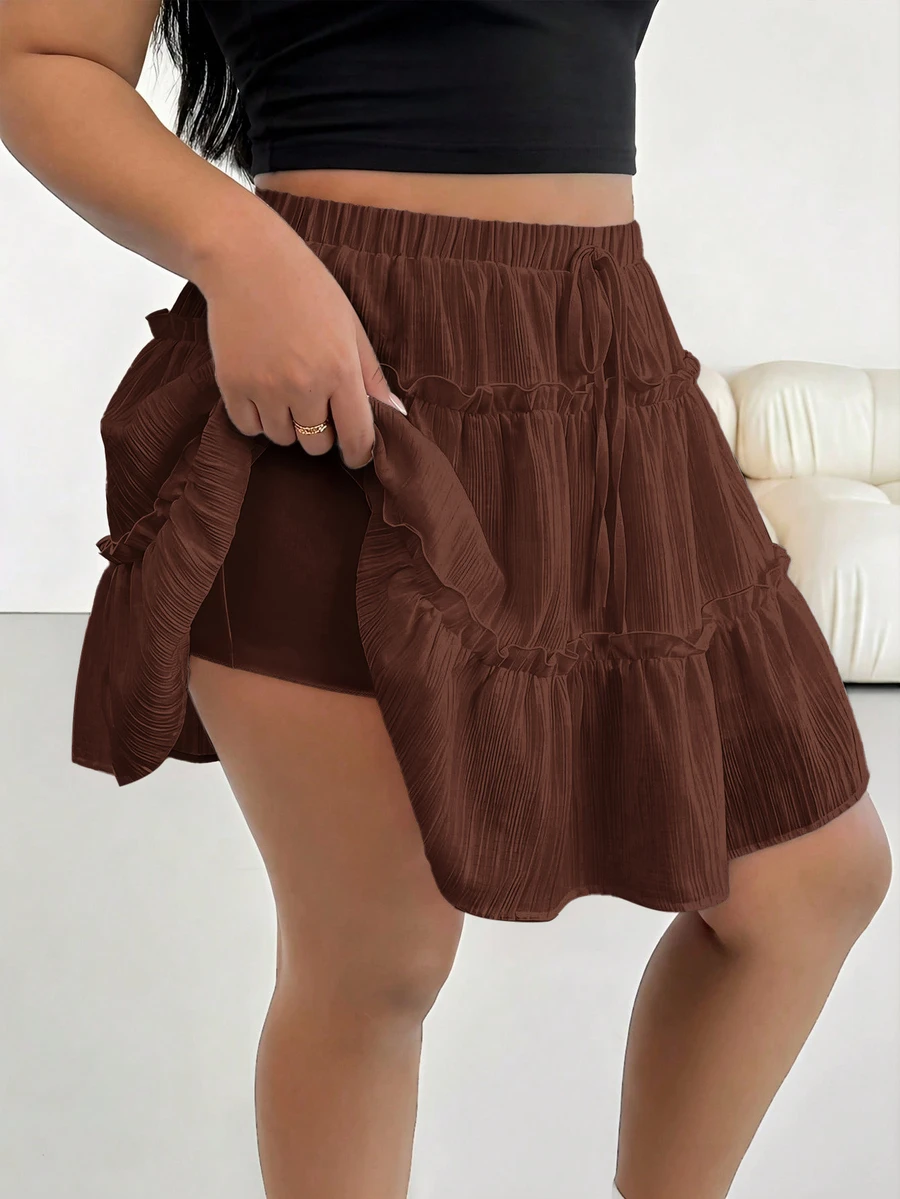 SHEIN Essnce Plus Size Skirts Fall - Brown - View 1