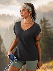 Exploreva Kaos Outdoor Polos dengan Belahan Samping - Hitam - View 5