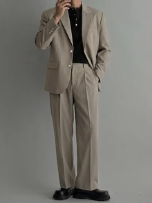 DAZY Men Lapel Neck Single Breasted Blazer & Suit Pants Set - Grey - View 4