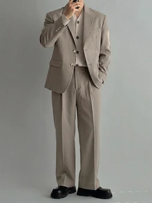 DAZY Men Lapel Neck Single Breasted Blazer & Suit Pants Set - Grey - View 2