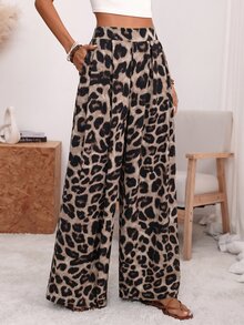 Wandoria Celana Panjang Lebar dengan Lipatan Motif Leopard - MultiWarna - View 6