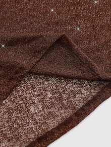 ROMWE Hippie Plus Size Solid Glitter Asymmetrical Hem Mesh Top - Brown - View 4