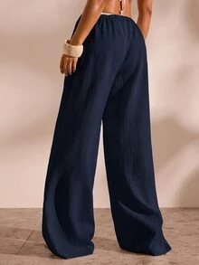 Opulessa Drawstring Waist Cover Up Pants - Navy Blue - View 8