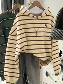Muvela Striped Print Drop Shoulder Sweatshirt - Multicolor - View 1