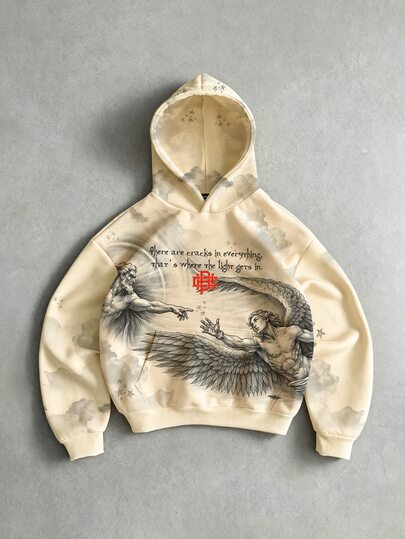 ROMWE MEN Street Life Men Slogan & Figure Graphic Hooded Sweatshirt