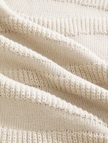 ROMWE Button Detail Foldover Asymmetrical Neck Sweater Dress - Beige - View 4