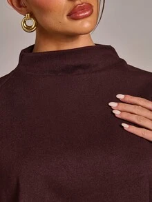 SHEIN BAE Funnel Neck Cloak Sleeve Cape Overcoat - Burgundy - View 5
