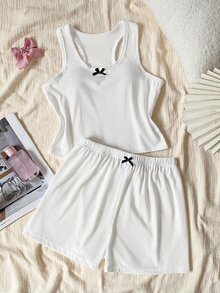Regata com Laço na Frente e Costas Nadador & Shorts para Menina Pré-Adolescente - Branco - Visão 1
