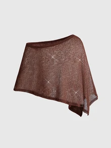 ROMWE Hippie Plus Size Solid Glitter Asymmetrical Hem Mesh Top - Brown - View 2