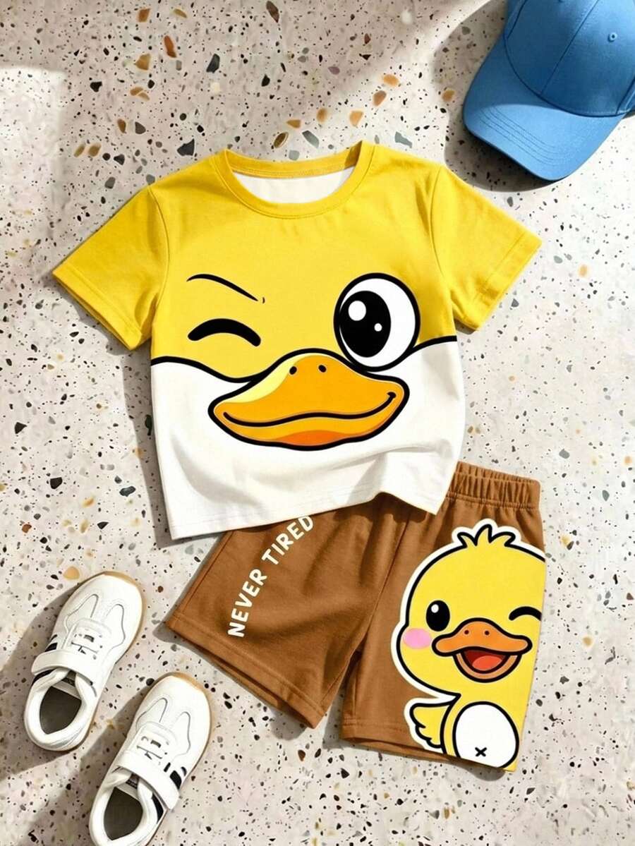 Baby Boy Cartoon Graphic Tee & Shorts - Multicolor - View 1