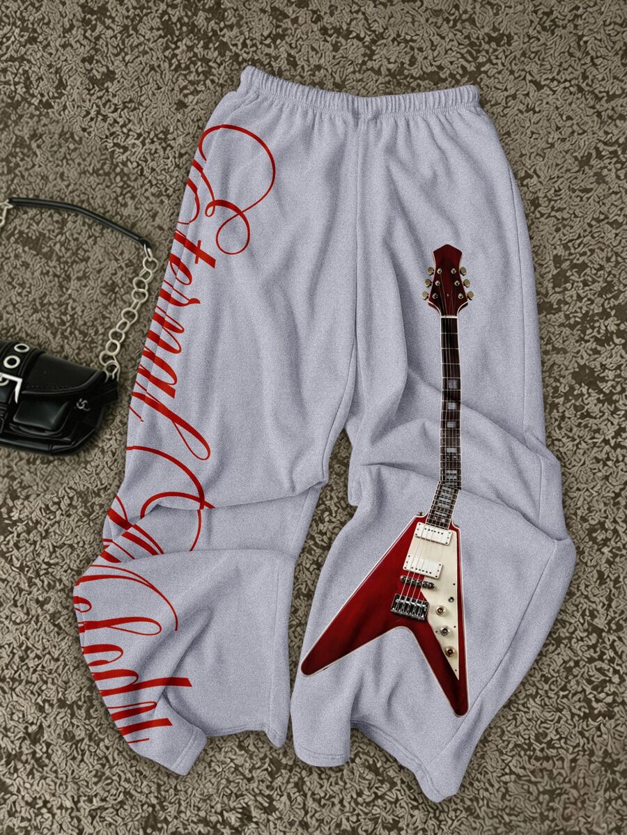 Attitoon Guitar & Letter Graphic Sweatpants - Multicolor - View 1