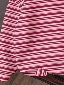 Sudadera con capucha oversize de hombros caídos con estampado de rayas para niña preadolescente - Multicolor - Ver 6
