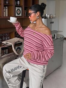 Muchica Striped Print Drop Shoulder Sweatshirt - Multicolor - View 6