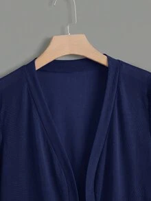 SHEIN Clasi Plus Solid Puff Sleeve Open Front Crop Jacket - Navy Blue - View 4